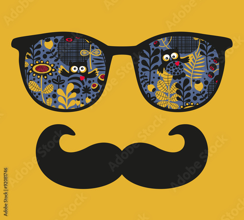 Retro sunglasses with reflection for hipster.