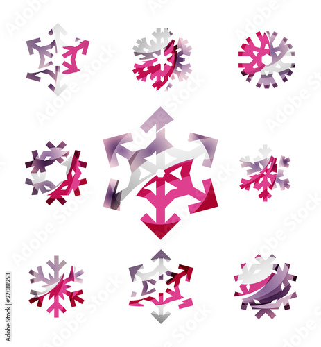 Set of abstract colorful snowflake logo icons  winter concepts