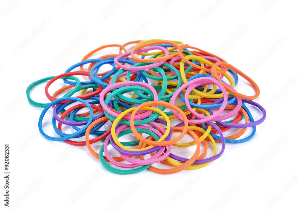 pile of colorful rubber bands isolated on white. pile of colorful rubber bands isolated on white.