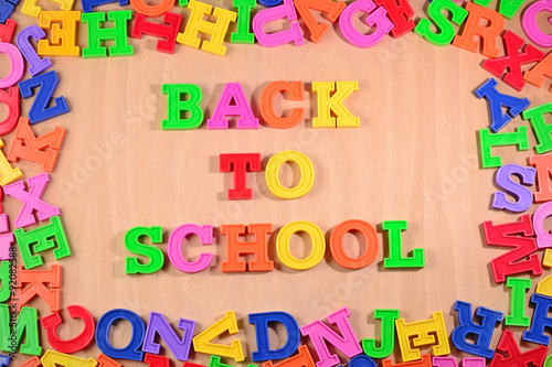 Back to school written by plastic colorful letters