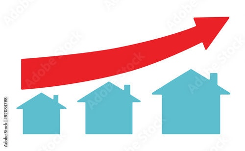 Vector image of an upward arrow and houses