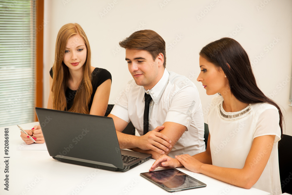 Group of Business people searching for solution with brainstormi Group of Business people searching for solution with brainstormi