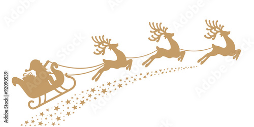 santa sleigh reindeer gold silhouette
