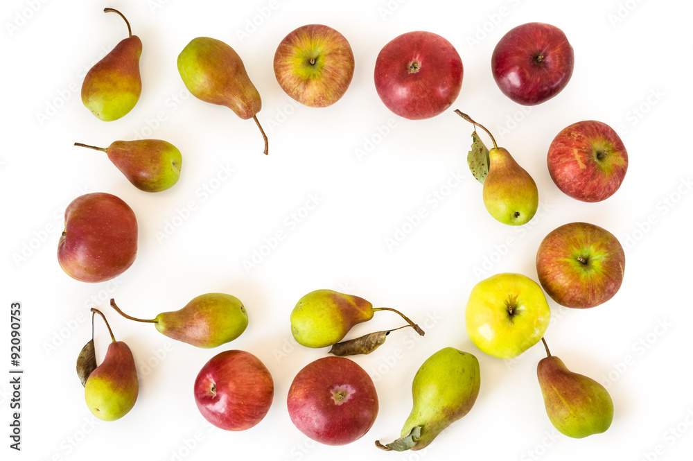 Rectangle Frame of Apples and Pears isolated on white Rectangle Frame of Apples and Pears isolated on white