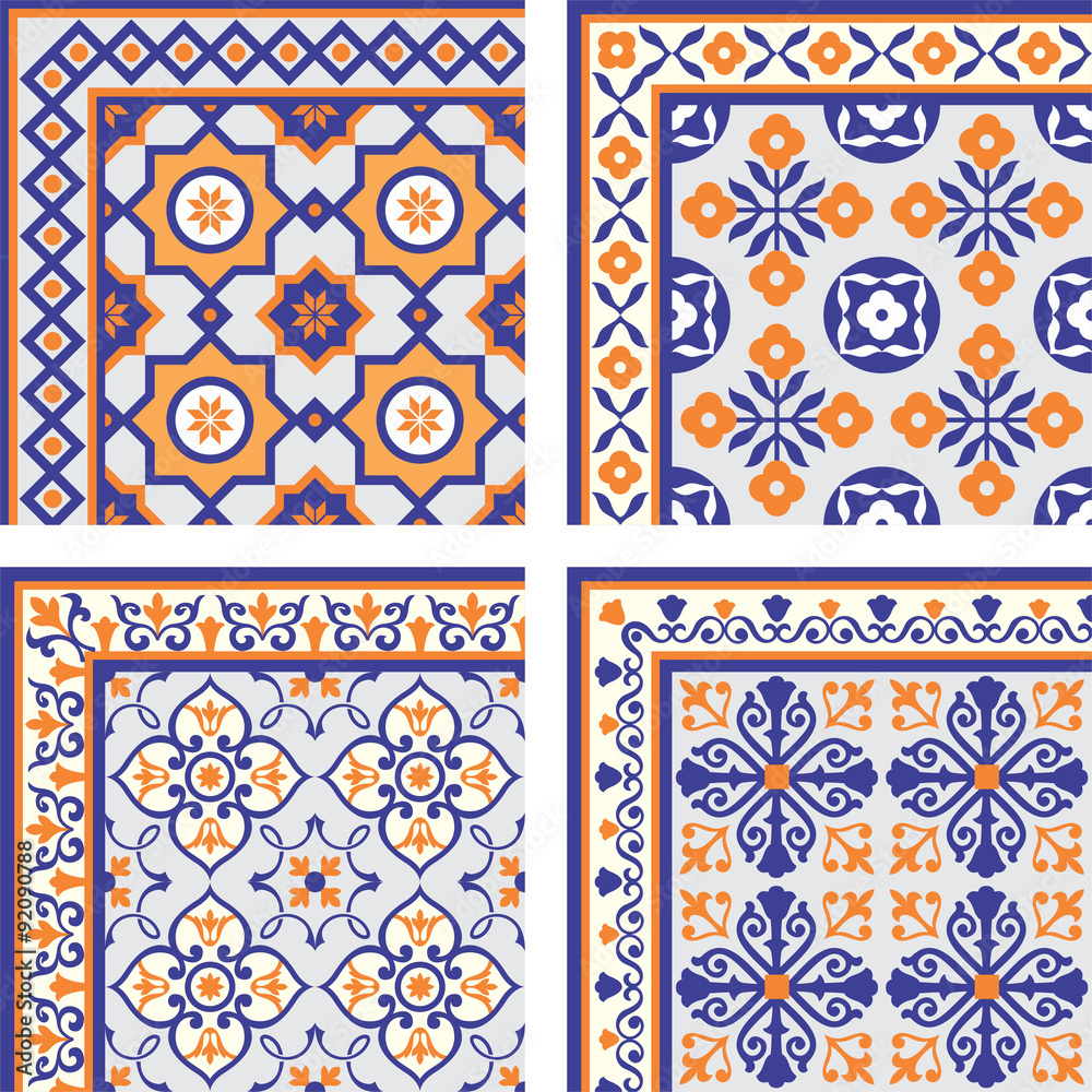 Quatro modelos de azulejos antigos com bordas