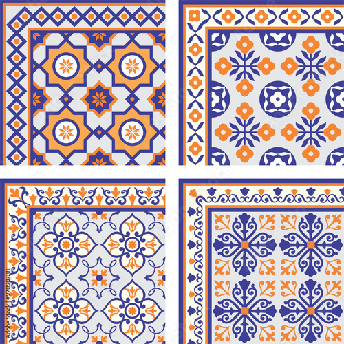 Quatro modelos de azulejos antigos com bordas
