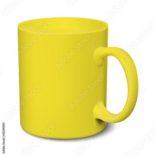 Yellow mug realistic 3D mockup on a white background vector illustration