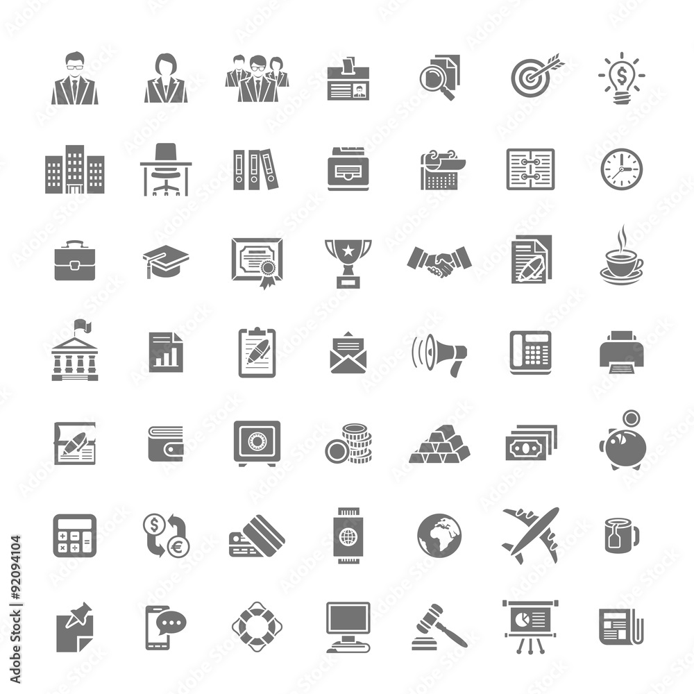 Flat monochrome silhouette business and finance vector icons