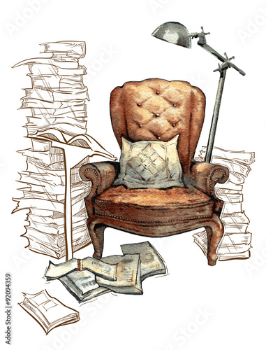 Hand made vecor sketch of cozy interior elements.