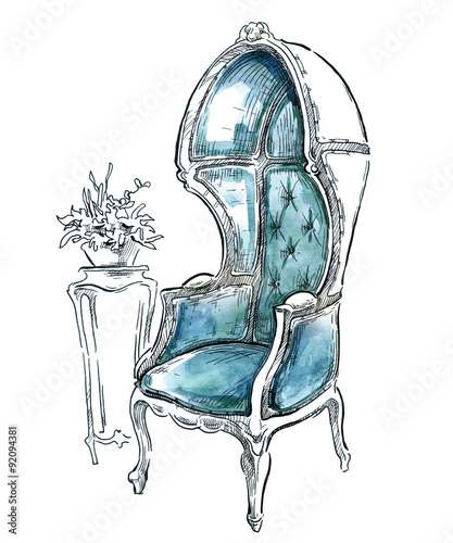 Hand made vecor sketch of cozy interior elements.