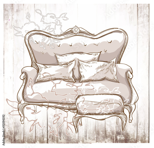 Hand made vecor sketch of cozy interior elements.