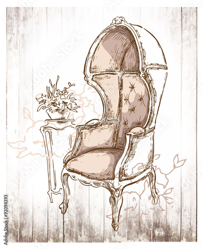 Hand made vecor sketch of cozy interior elements.