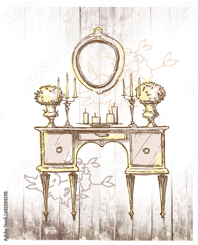 Hand made vecor sketch of cozy interior elements.