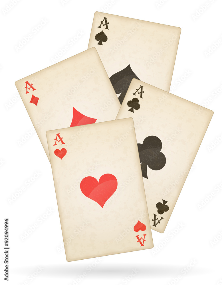 playing cards aces of different suits old retro vector illustrat