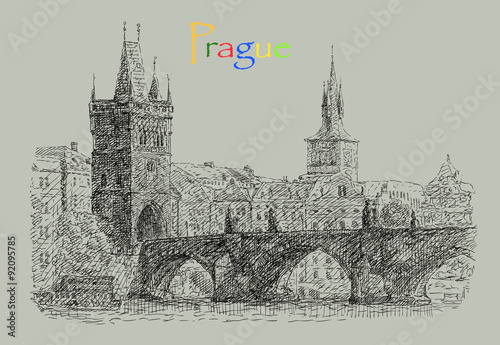 Postcard illustration with view of Prague © Alexey Pavluts