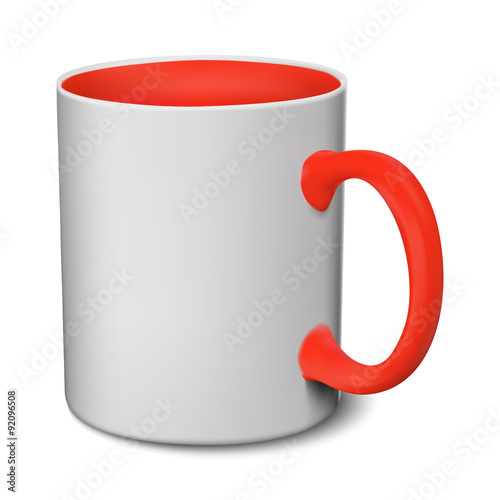 Gray and red mug realistic 3D mockup on a white background vector illustration