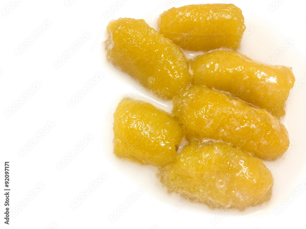 Fresh and sweet boiled banana with coconut milk Fresh and sweet boiled banana with coconut milk