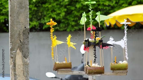 worship supply in Lanna Thai culture made of local materials on the pole in local ceremony