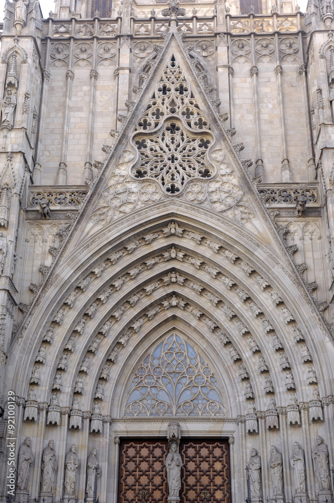 entrance to the Gothic Cathedral of Barcelona, Spain