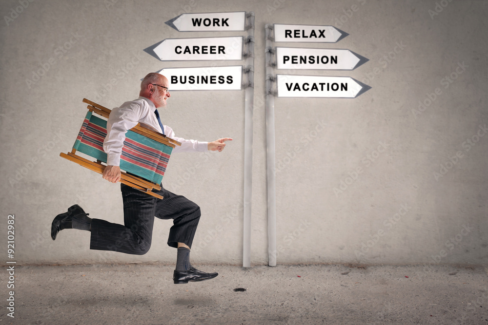 Elderly businessman running away from work StockFoto Adobe Stock