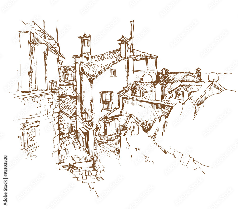 Fototapeta premium Hand made sketch of old street.