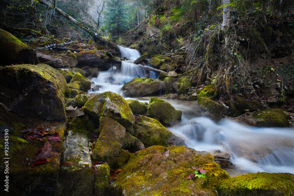 Obraz premium mountain river waterfall in the autumn forest