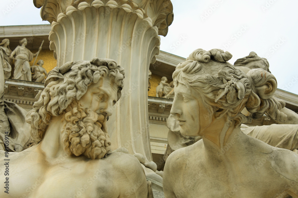 Fototapeta premium vienna, austrian parliament and sculpture of mythological beings