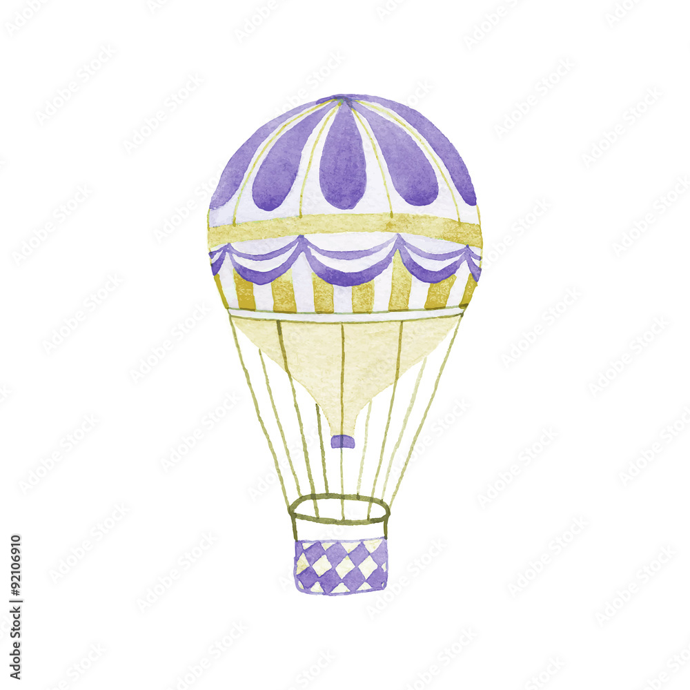 Fototapeta premium Hot air balloon. Hand-drawn jet. Real watercolor drawing. Vector