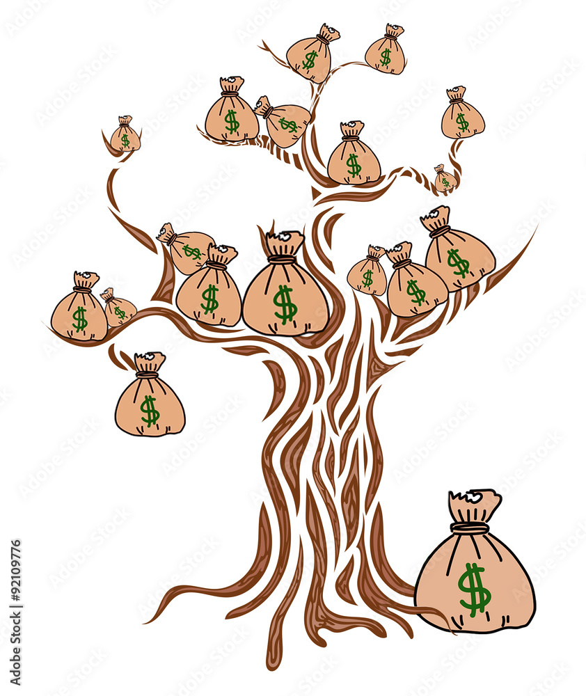 Money concept. Money tree isolated on white. Vector illustration. Money concept. Money tree isolated on white. Vector illustration.