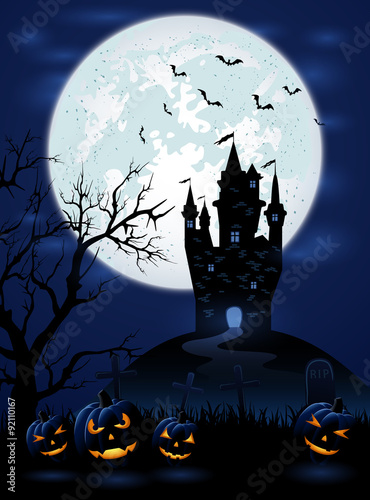 Halloween night with dark castle
