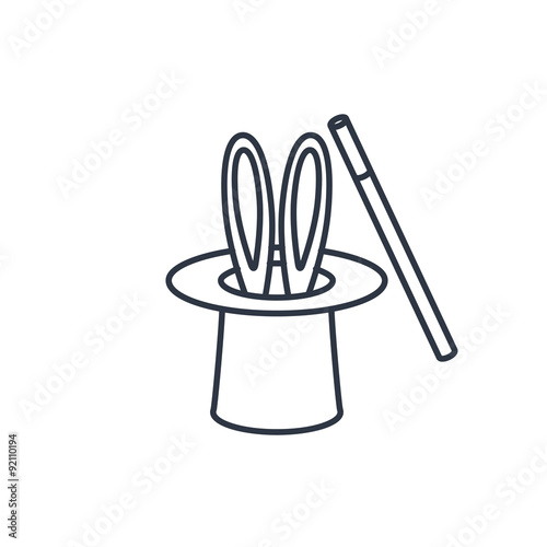 Magic trick rabbit in black hat cylinder outline icon