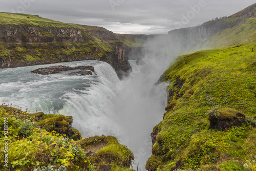 Wonderful waterfall Gullfoss in Iceland  summer time