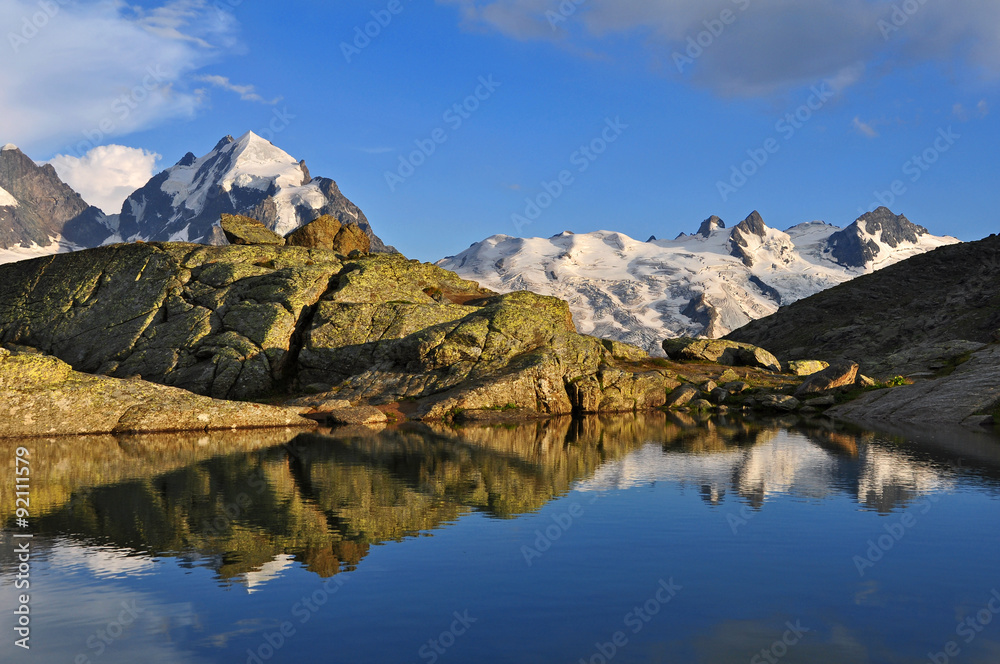 Die Engadiner Berge gespiegelt im Seeli auf der Fuorcla Surlej