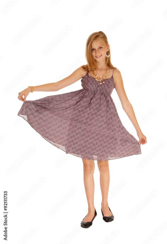 Naklejka premium Lovely girl in burgundy dress.