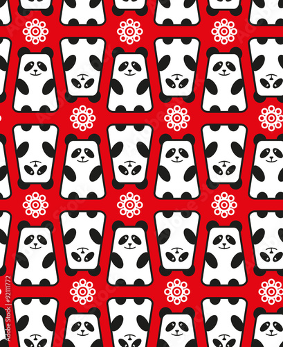 Fototapeta Naklejka Na Ścianę i Meble -  Seamless pattern with panda and flowers.