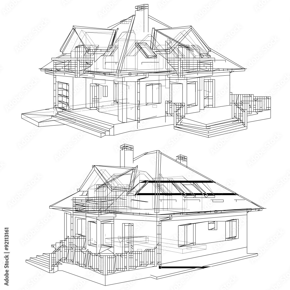 Family House Pespective Vector 
