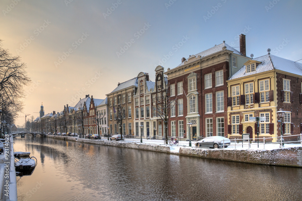 Winter morning at 'Het Rapenburg' in Leiden, the Netherlands. HDR