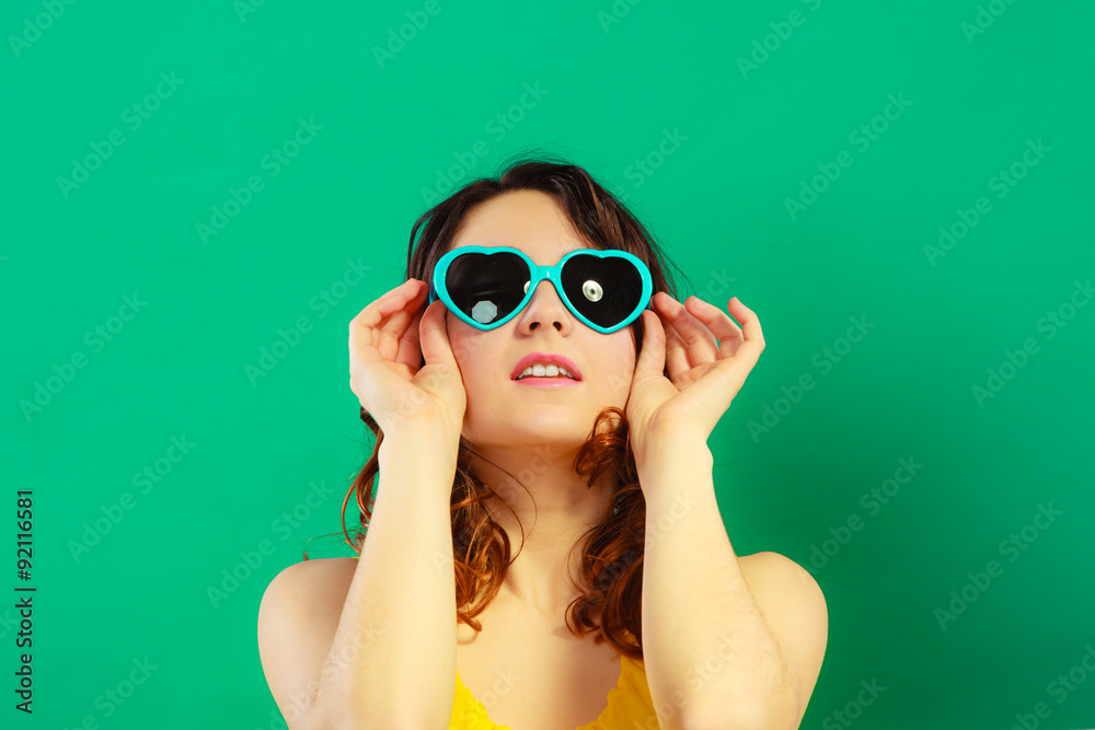 Girl in green sunglasses portrait Girl in green sunglasses portrait
