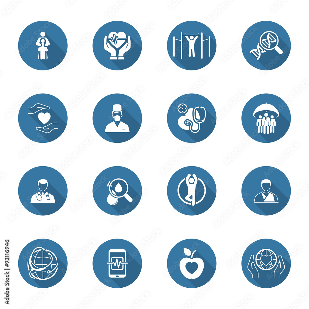 Medical and Health Care Icons Set. Flat Design.