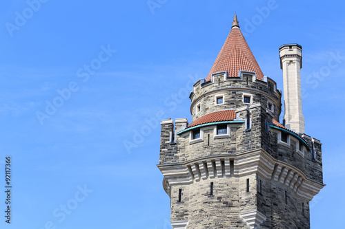 Casa Loma towers on blue sky.