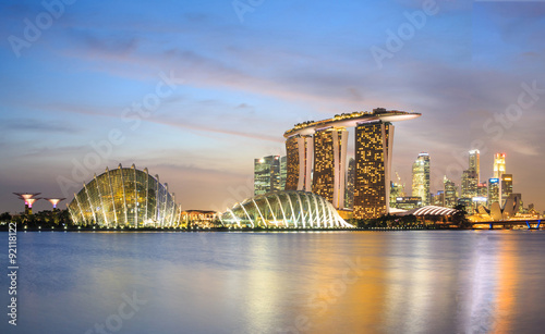 Singapore city skyline at twilight.