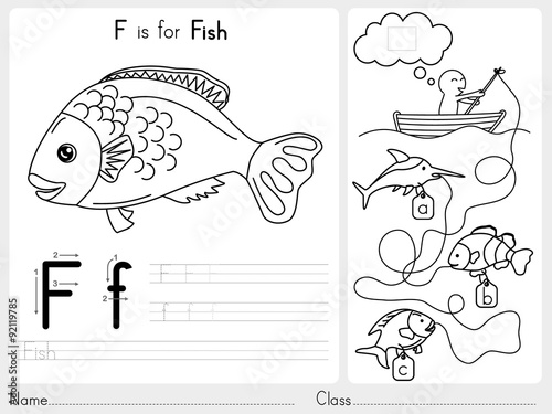 Alphabet A-Z Tracing and puzzle Worksheet,  Exercises for kids - Coloring book - illustration and vector outline