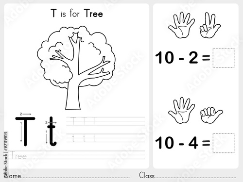 Alphabet A-Z Tracing and puzzle Worksheet,  Exercises for kids - Coloring book - illustration and vector outline