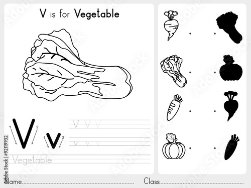 Alphabet A-Z Tracing and puzzle Worksheet,  Exercises for kids - Coloring book - illustration and vector outline