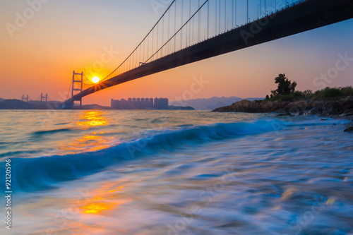 Tsing Ma Bridge of Hong Kong at Sunset