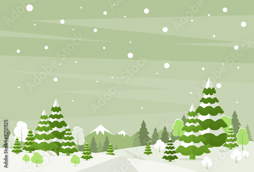 Winter Forest Landscape Christmas Background, Pine Snow Trees