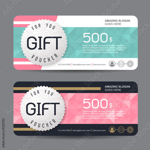 Gift voucher template with colorful pattern,cute gift voucher certificate coupon design template,
Collection gift certificate business card banner calling card poster,Vector illustration