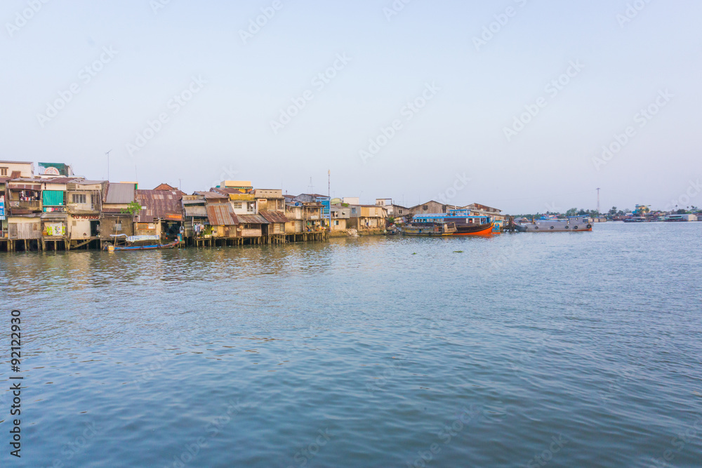 Fototapeta premium The canal houses at sunset&nbsp;with boats 