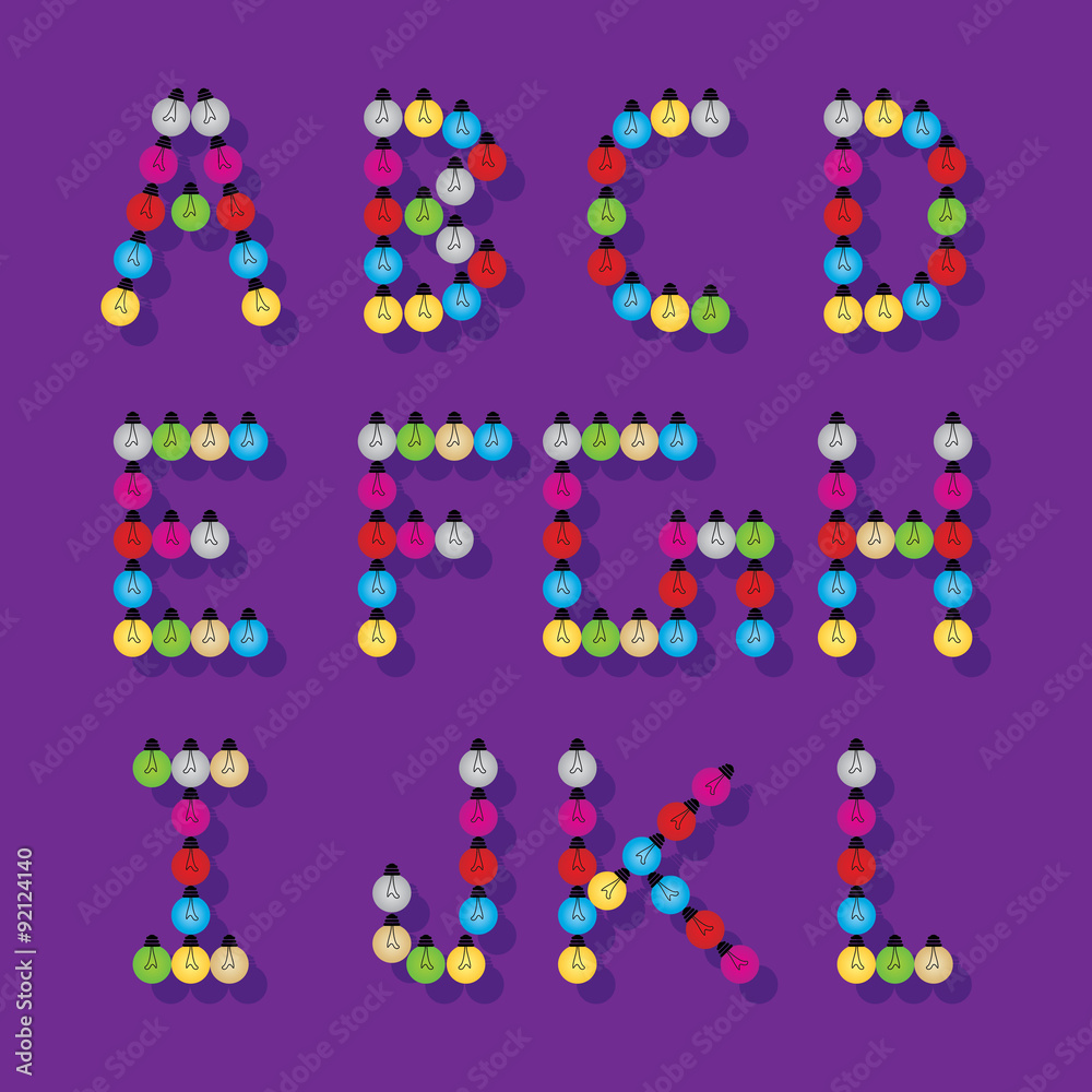 creative alphabet created with light bulb vector creative alphabet created with light bulb vector