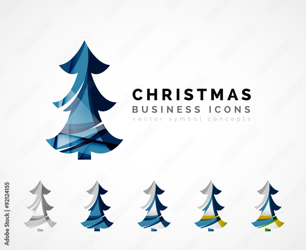 Set of abstract Christmas Tree Icons, business logo concepts